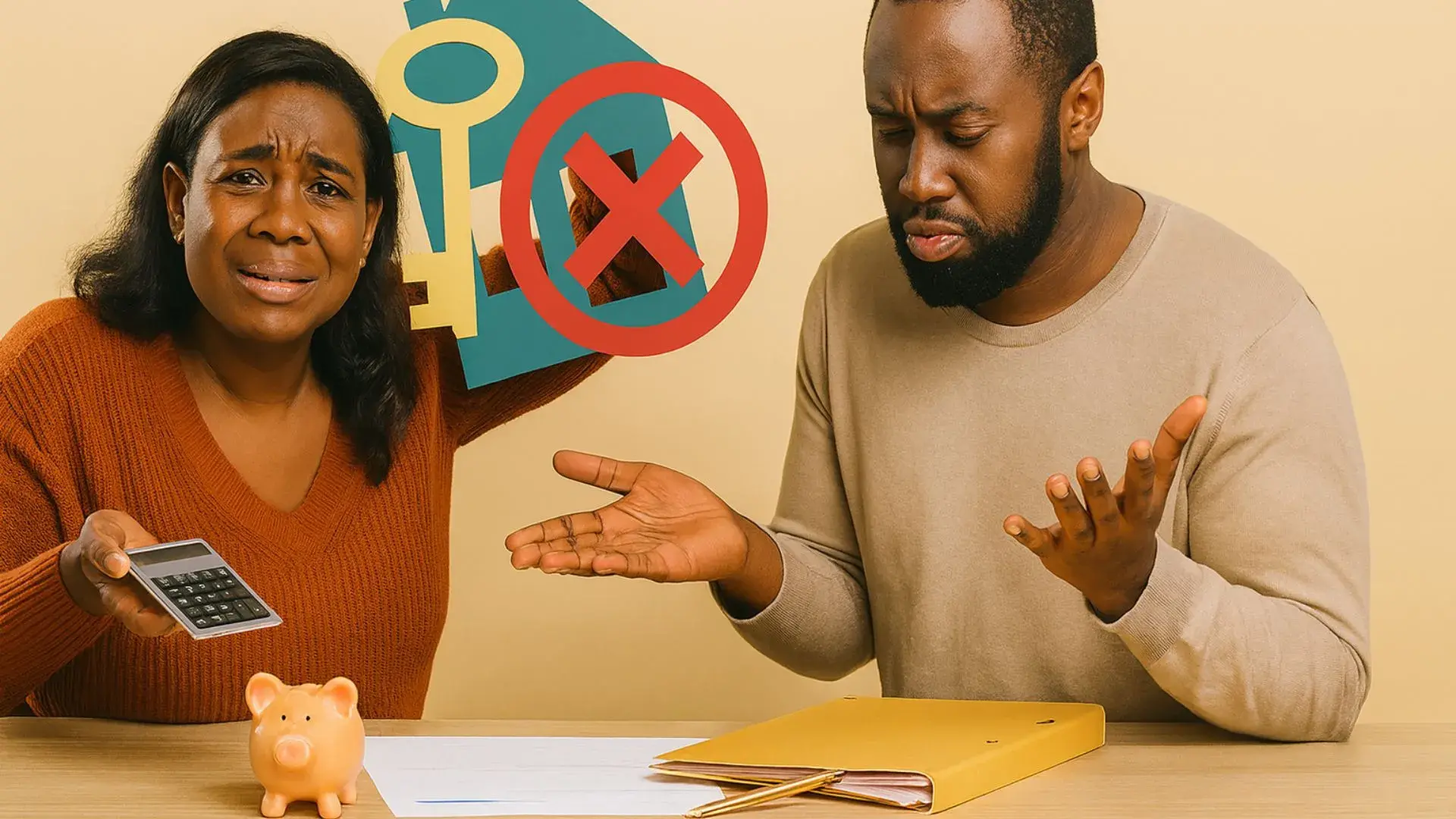 Casal angolano preocupado ao analisar erros na compra de um imóvel